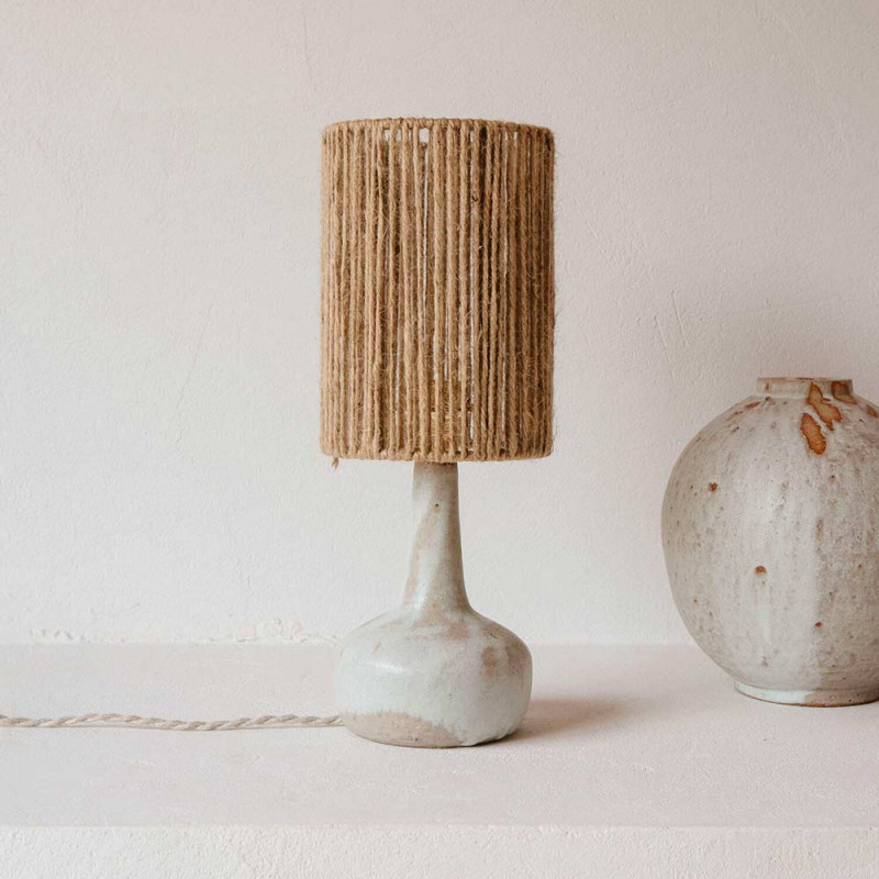 LAMPE LUNE 1 by Gres Ceramics abat jour en jute epaisse