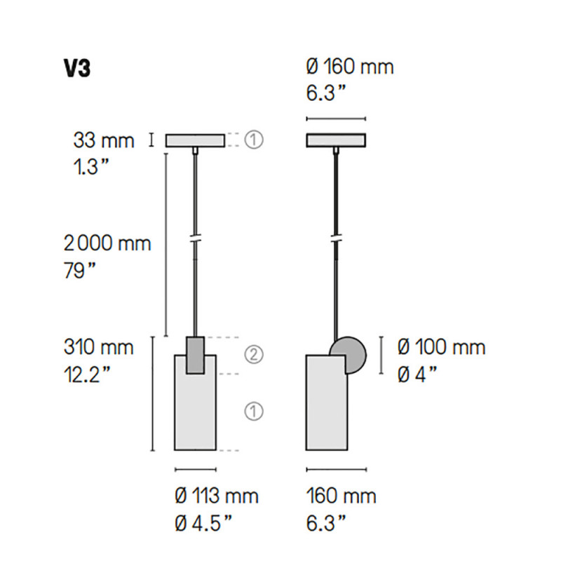 SUSPENSION CALEE 3 by CVL Luminaires dimensions