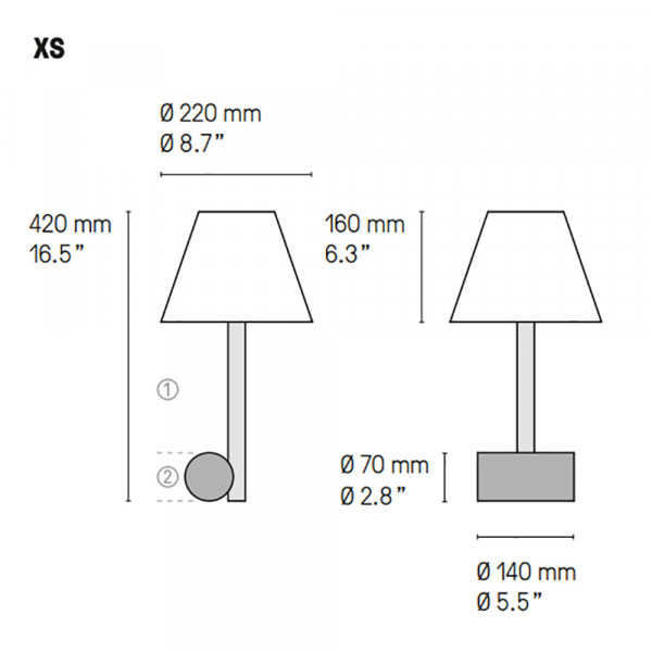 CALEE XS TABLE LAMP by CVL Luminaires dimensions
