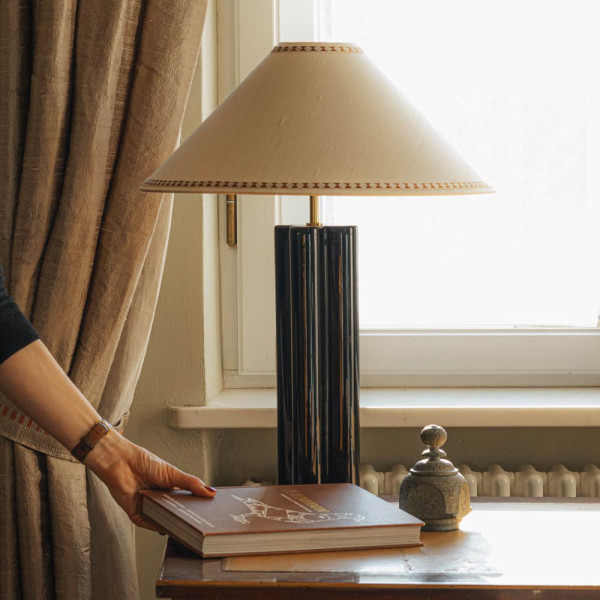 LAMPE SILK SHADE WITH PATTERNED TRIM by Bold and Panache