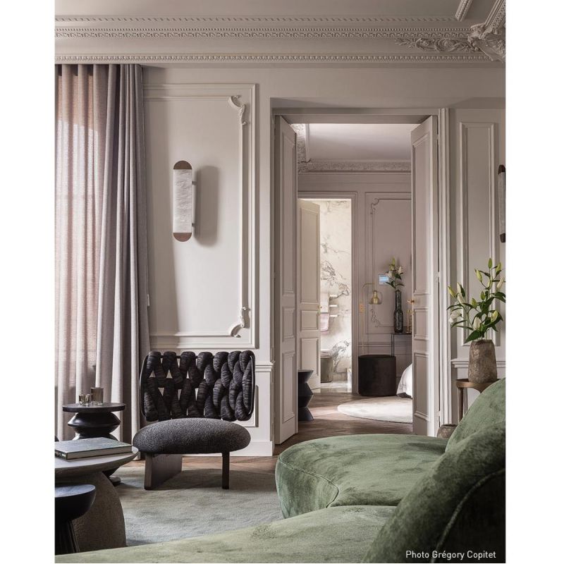 Ghost wall light by Entrelacs photographed in a Paris apartment