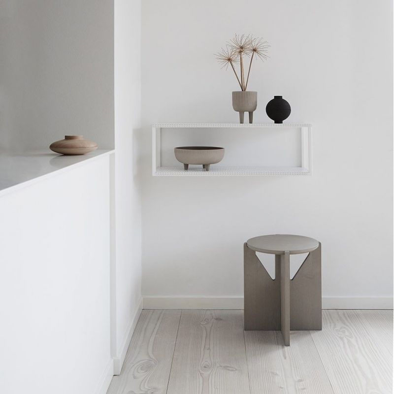 beige grid wall shelf by Kristina Dam styled