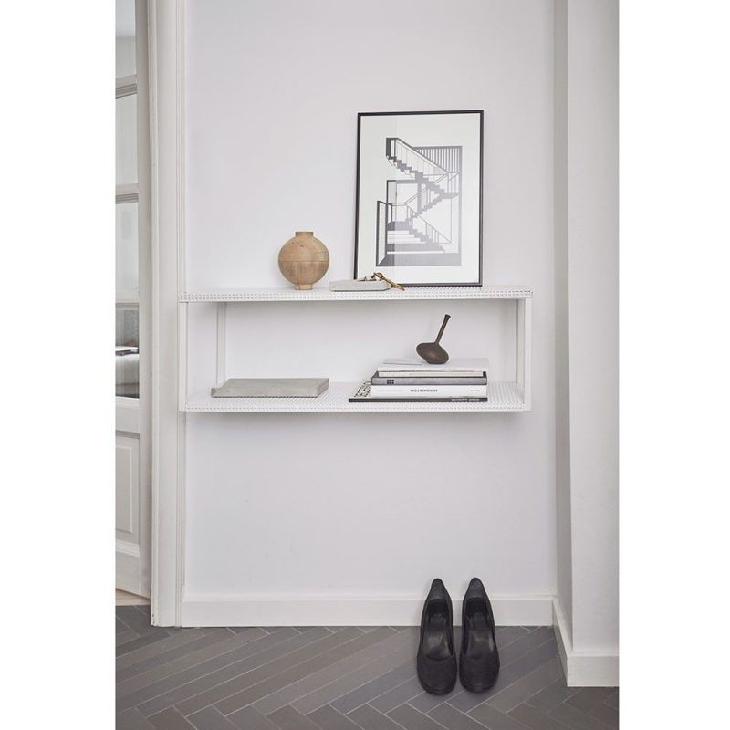 beige grid wall shelf by Kristina Dam styled