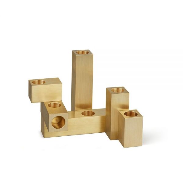 set of 6 domino candleholders by laloul  brass