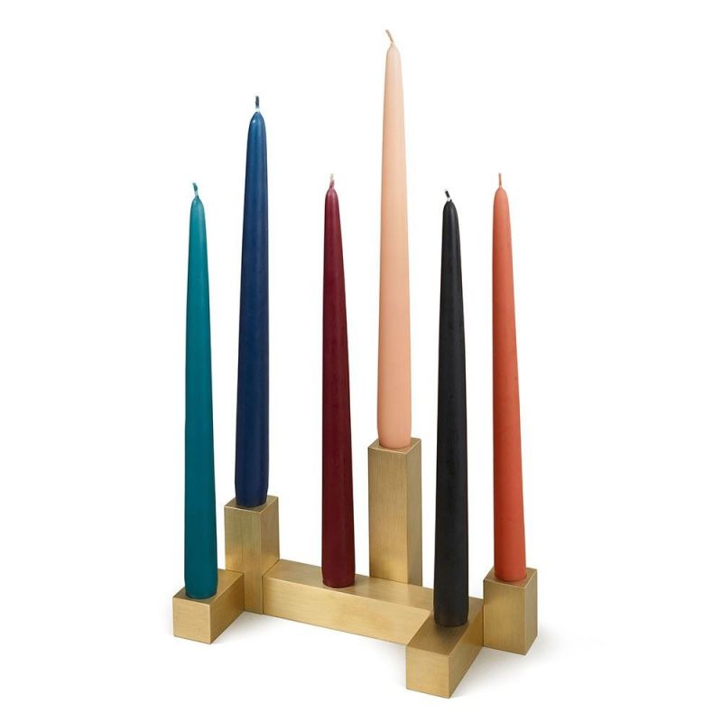 set of 6 domino candleholders by laloul  brass