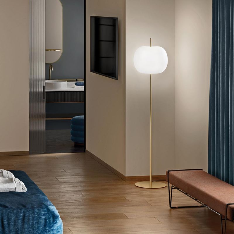 Kushi XL floor lamp by Kundalini in bedroom