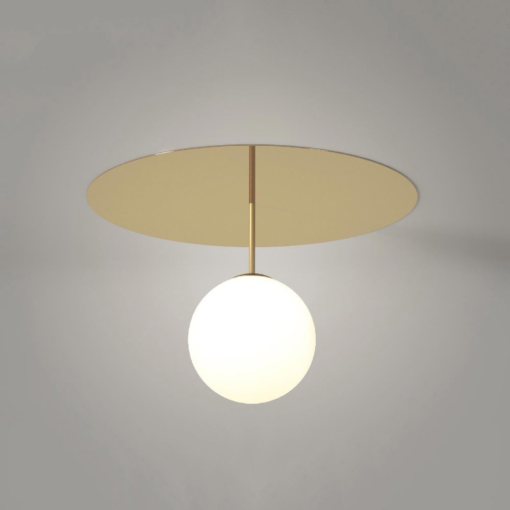 Plate and Sphere ceiling light with stem by Atelier Areti