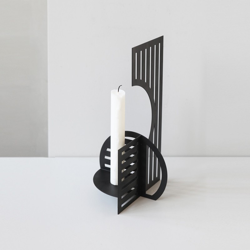 Black Dash candlestick by Kristina Dam photographed on grey background