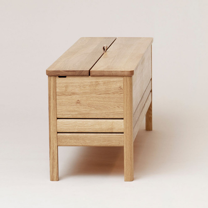 a line storage bench white oak form and refine